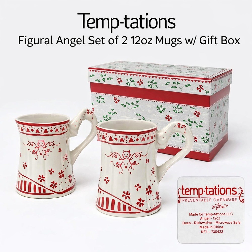 Temp-tations Figural Angel 12oz Mugs Set of 2 with Gift Box KFI-730422 Christmas